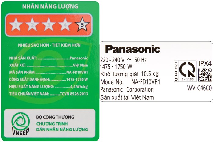 Máy giặt Panasonic Inverter 10.5 Kg NA-FD10VR1BV Màu Đen