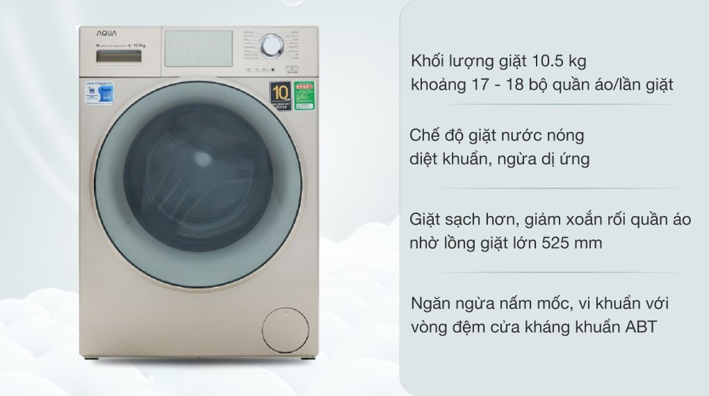 Máy giặt Aqua Inverter 10.5 kg AQD-D1050E N, giá rẻ, chính hãng