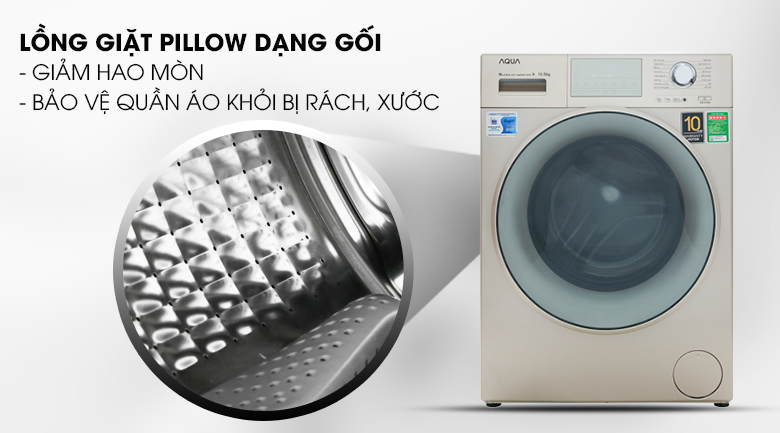 Lồng giặt Pillow dạng gối - Máy giặt Aqua Inverter 10.5 kg AQD-D1050E N