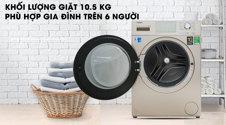 Máy giặt màu vàng kim sang trọng, đẳng cấp - Máy giặt Aqua Inverter 10.5 kg AQD-D1050E N