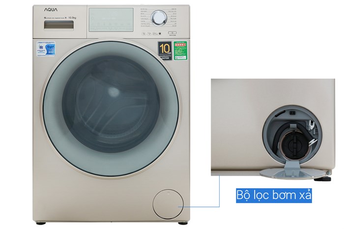 Máy giặt Aqua Inverter 10.5 kg AQD-D1050E N Màu Vàng đồng