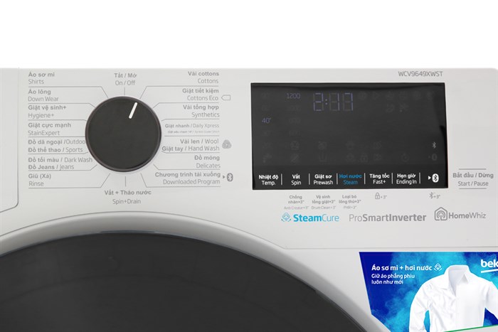 Máy giặt Beko Inverter 9 kg WCV9649XWST Màu Trắng