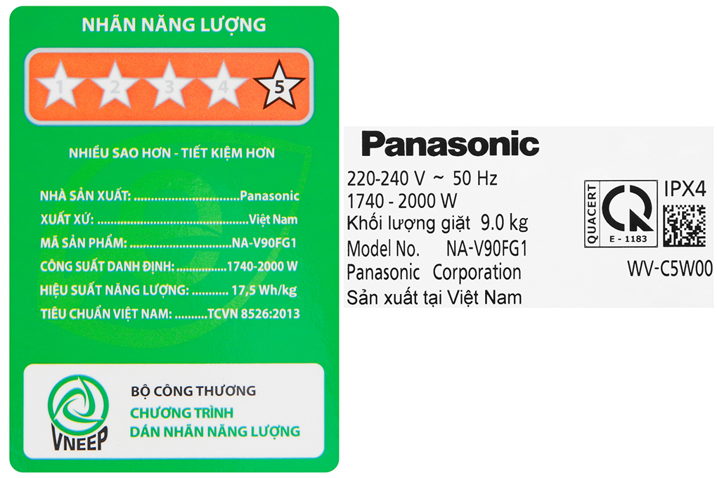 Máy giặt Panasonic Inverter 9 Kg NA-V90FG1WVT Màu Trắng