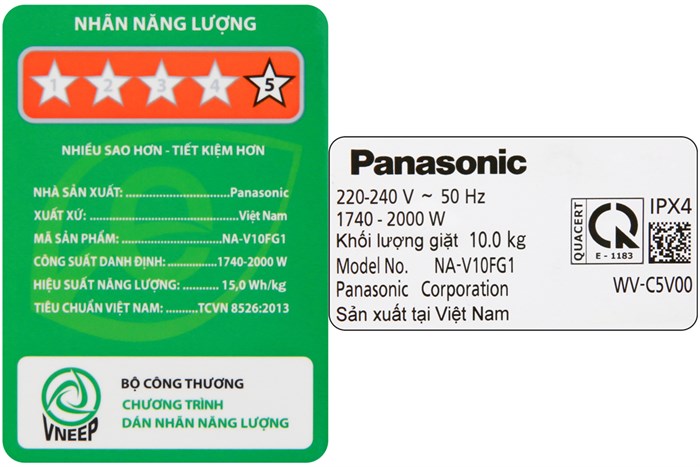 Máy giặt Panasonic Inverter 10 Kg NA-V10FG1WVT Màu Trắng
