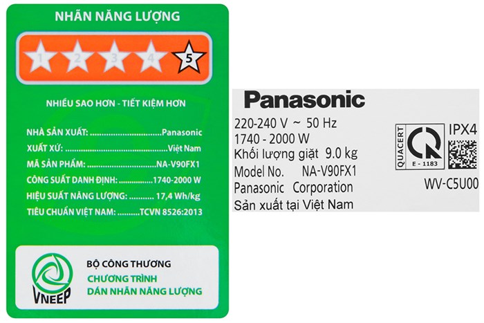 Máy giặt Panasonic Inverter 9 Kg NA-V90FX1LVT Màu Xám