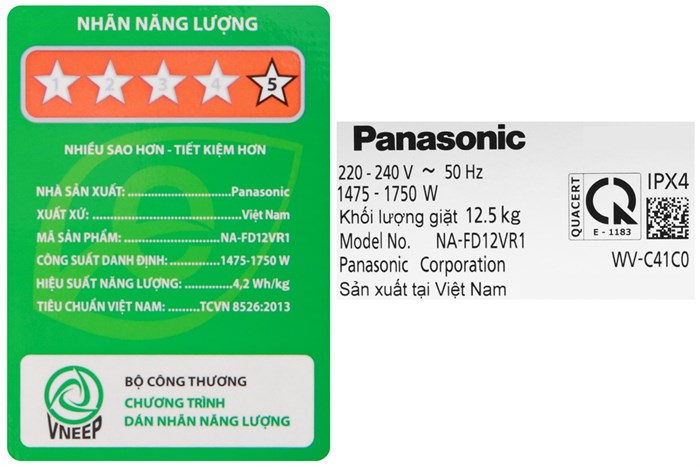 Máy giặt Panasonic Inverter 12.5 Kg NA-FD12VR1BV Màu Đen