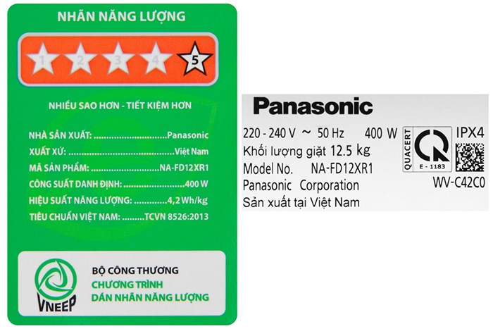Máy giặt Panasonic Inverter 12.5 Kg NA-FD12XR1LV Màu Xám