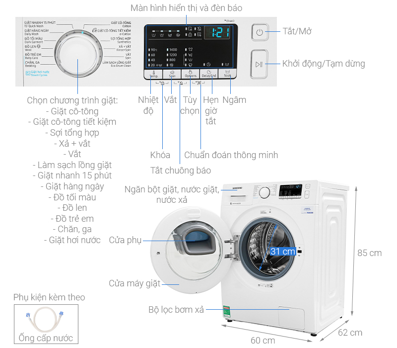 Máy giặt Samsung Addwash Inverter 9 Kg WW90K44G0YW/SV