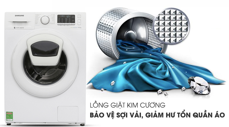 Lồng giặt kim cương - Máy giặt Samsung Addwash Inverter 9 Kg WW90K44G0YW/SV