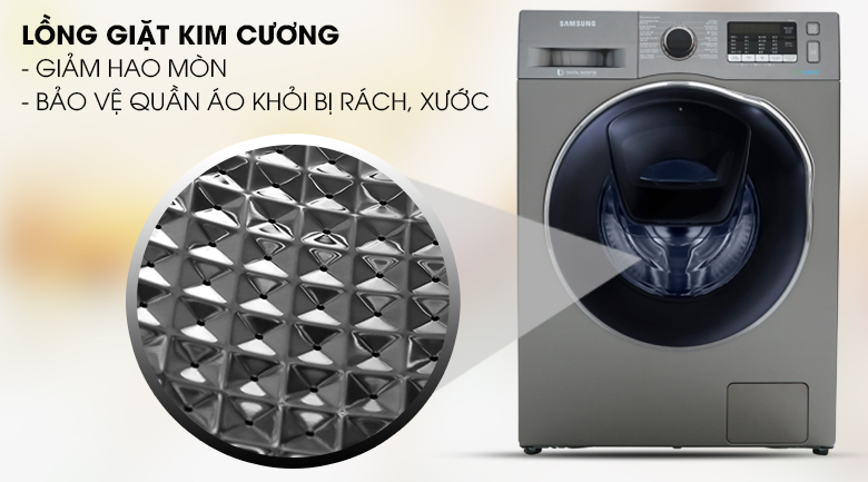 Máy giặt sấy Samsung AddWash Inverter 9.5 kg WD95K5410OX/SV-Giảm mức độ hư hỏng quần áo với lồng giặt thiết kế kim cương