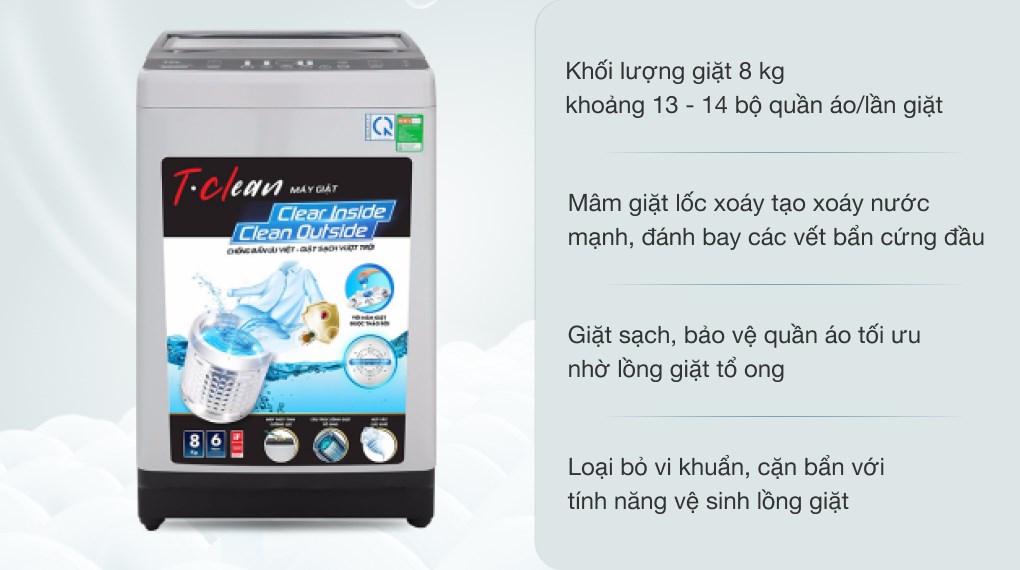 Máy giặt TCL 8 Kg TWA80-B302GM