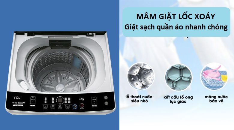Mâm giặt lốc xoáy - Máy giặt TCL 8 Kg TWA80-B302GM