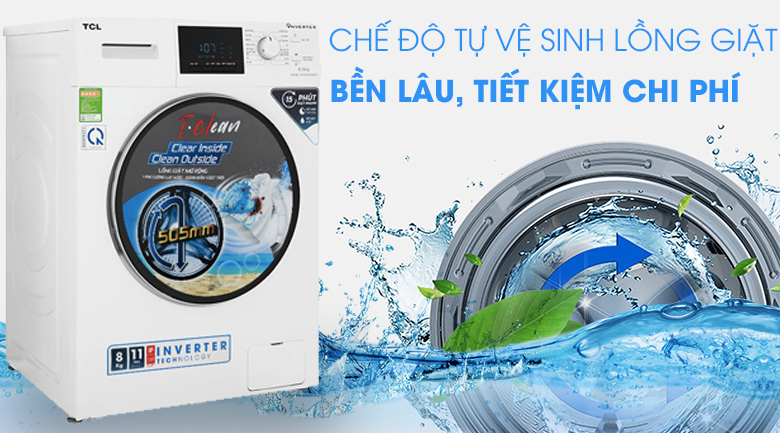 Máy giặt TCL Inverter 8 Kg TWF80-M14303DA03-Độ bền lâu nhờ chức năng tự vệ sinh lồng giặt