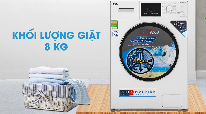 Máy giặt TCL Inverter 8 Kg TWF80-M14303DA03-Khối lượng giặt 8 kg, phù hợp cho gia đình từ 4 - 5 người
