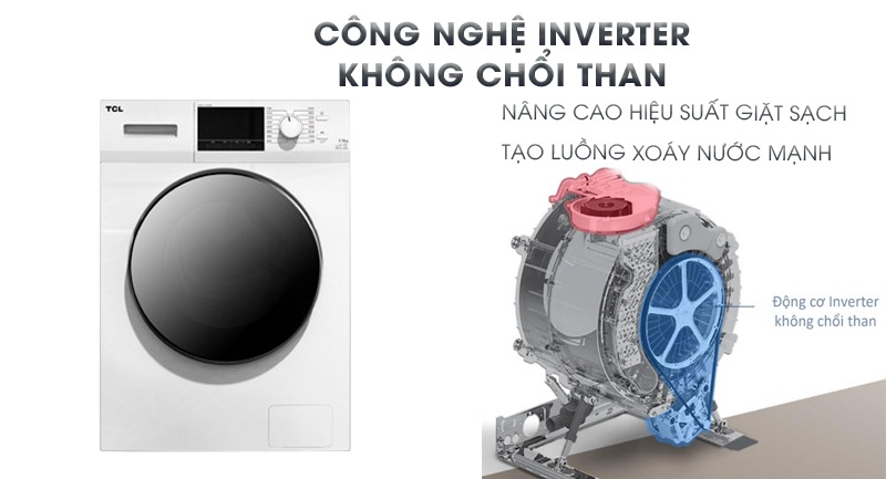 Máy giặt TCL Inverter 8 Kg TWF80-M14303DA03-Nâng cao hiệu suất giặt với công nghệ Inverter BLDC không chổi than