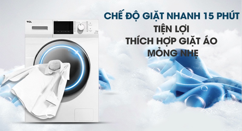 Máy giặt TCL Inverter 8 Kg TWF80-M14303DA03-Tiết kiệm thời gian với chế độ giặt nhanh 15 phút