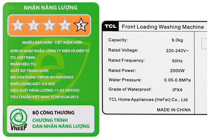 Máy giặt TCL Inverter 9 Kg TWF90-M14303DA03 Màu Trắng