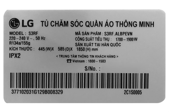 Tủ chăm sóc quần áo thông minh LG 3 móc Styler màu nâu S3RF