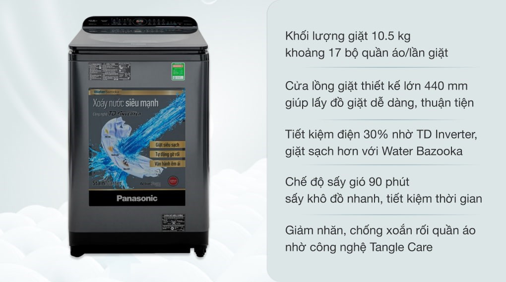Máy giặt Panasonic Inverter 10.5 Kg NA-FD10AR1BV, giá rẻ, chính hãng
