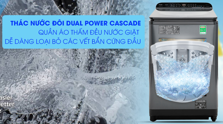 Máy giặt Panasonic Inverter 10.5 Kg NA-FD10AR1BV-Tăng cường đánh bay vết bẩn bởi thác nước đôi Dual Power Cascade