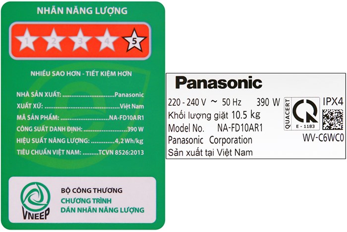 Máy giặt Panasonic Inverter 10.5 Kg NA-FD10AR1BV Màu Đen