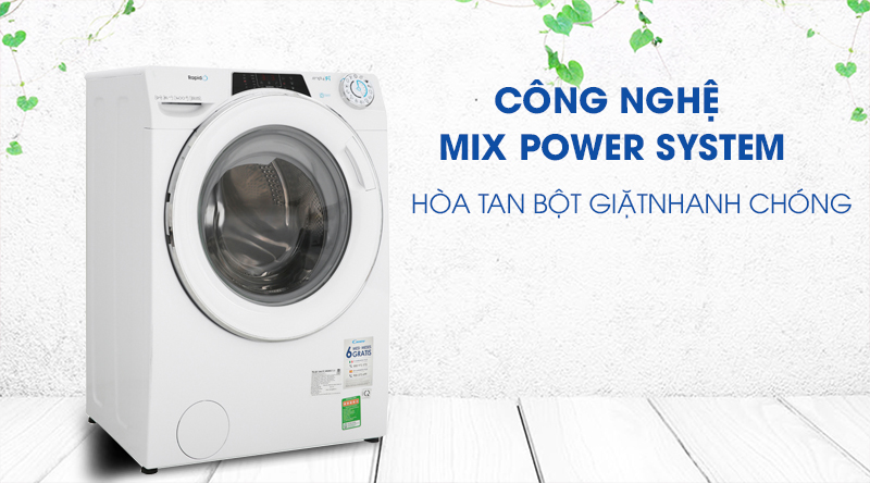 Máy giặt Candy Inverter 9 kg RO 1496DWHC7/1-S-Hòa tan bột giặt nhanh chóng cùng Mix Power Syﬆem