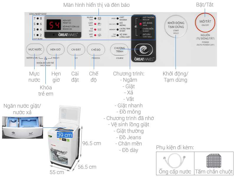 Thông số kỹ thuật Máy giặt Toshiba 9 kg AW-K1000FV(WW)