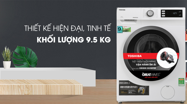 Máy giặt Toshiba Inverter 9.5 Kg TW-BK105S2V(WS) - Thiết kế, khối lượng giặt