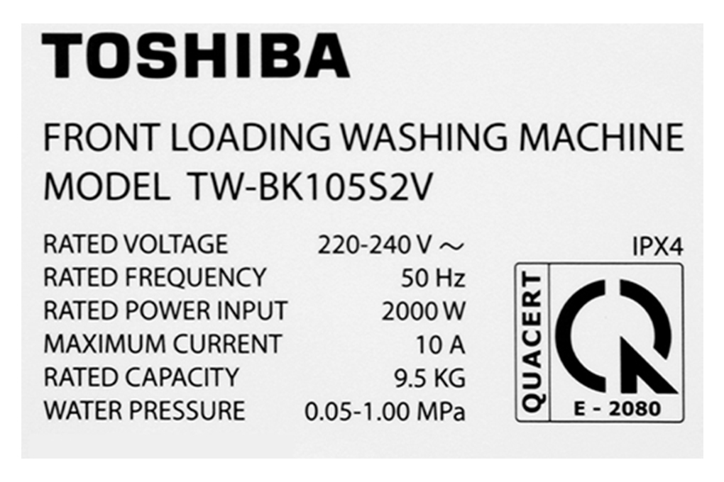 Máy giặt Toshiba Inverter 9.5 Kg TW-BK105S2V(WS) Màu Trắng