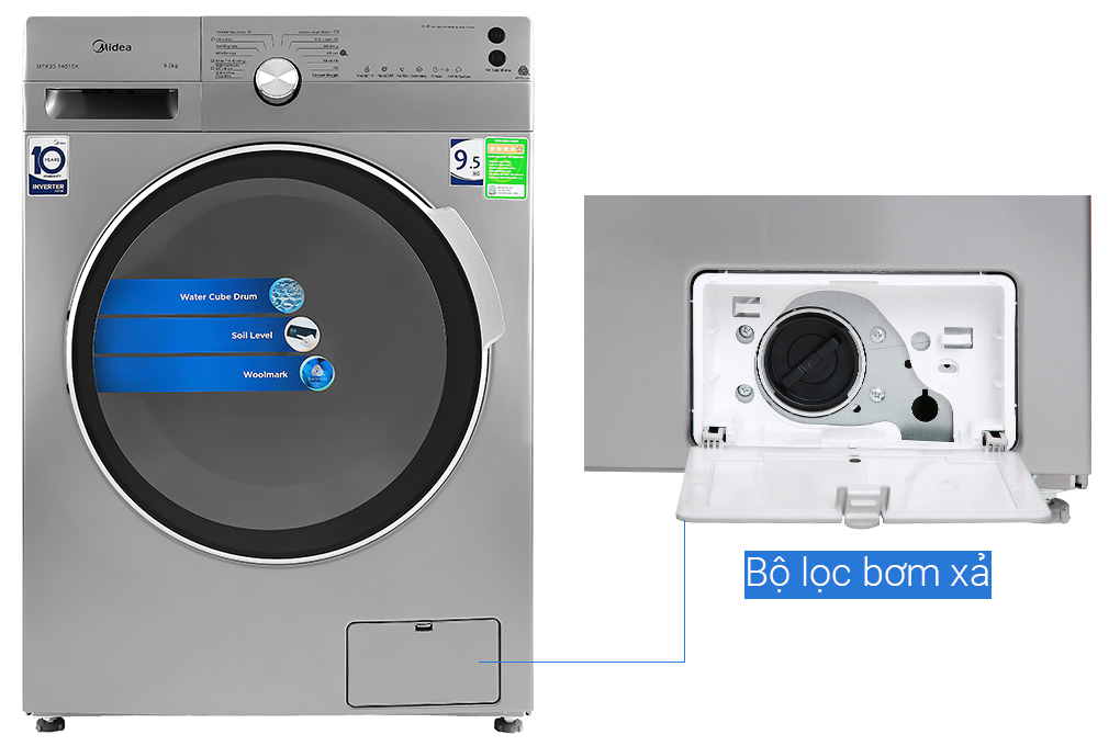 Máy giặt Midea Inverter 9.5 Kg MFK95-1401SK Màu Xám