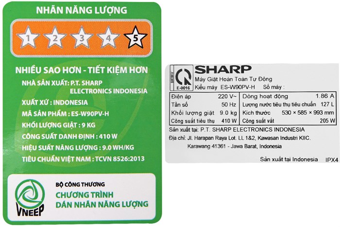 Máy giặt Sharp 9 kg ES-W90PV-H