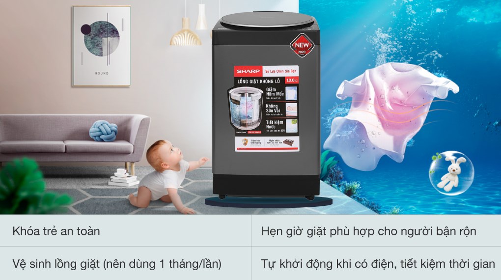 Máy giặt Sharp 10 kg ES-W100PV-H