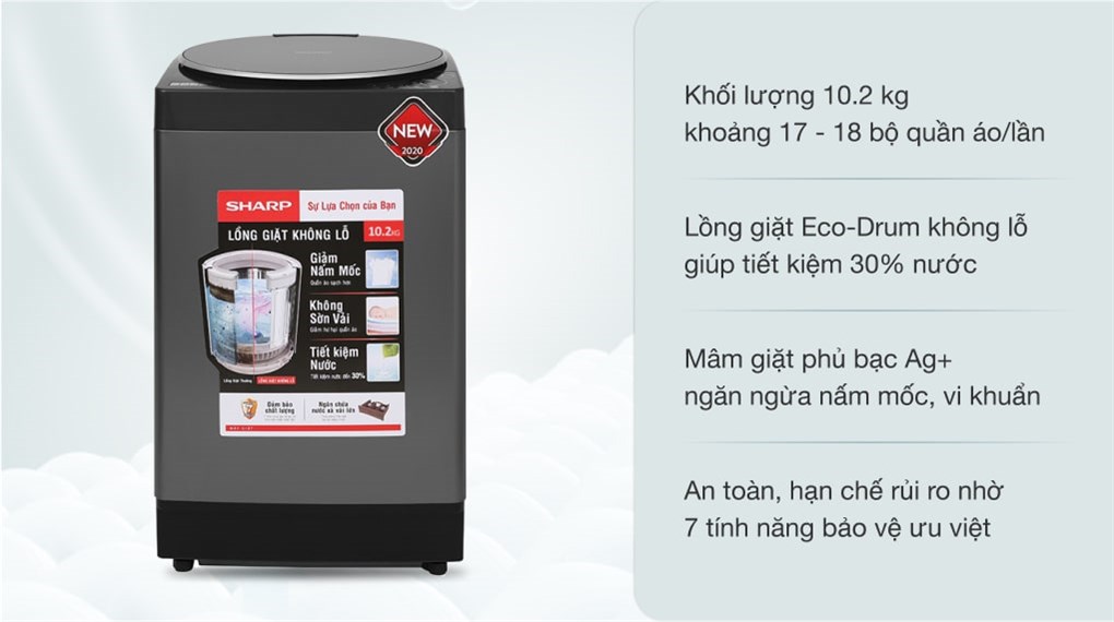 Máy giặt Sharp 10.2 kg ES-W102PV-H