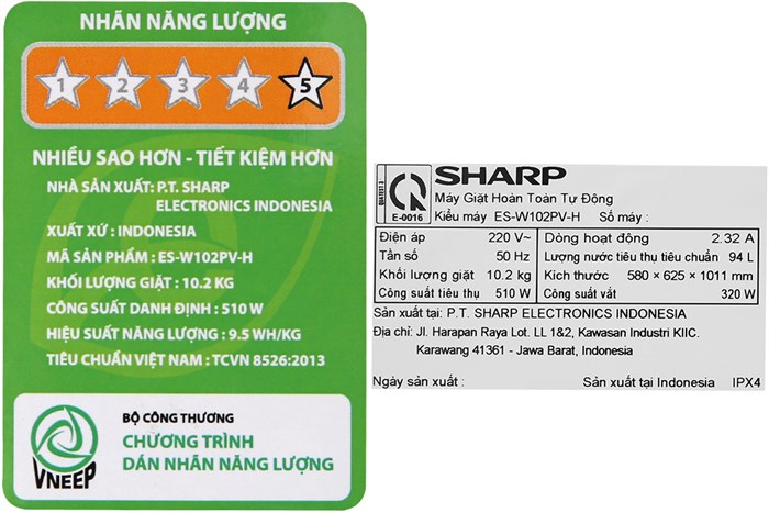 Máy giặt Sharp 10.2 kg ES-W102PV-H Màu Xám đậm