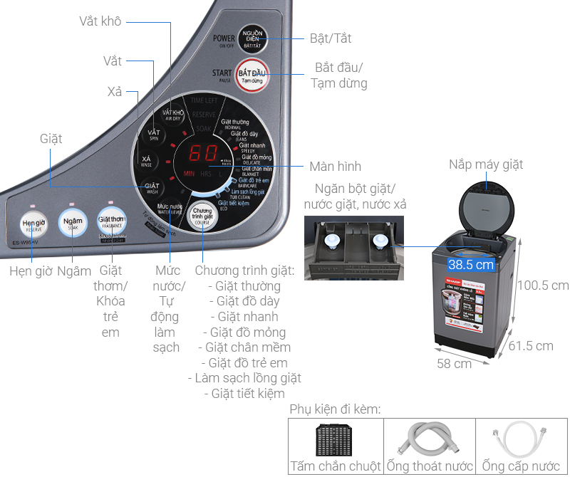 Máy giặt Sharp 9.5 kg ES-W95HV-S