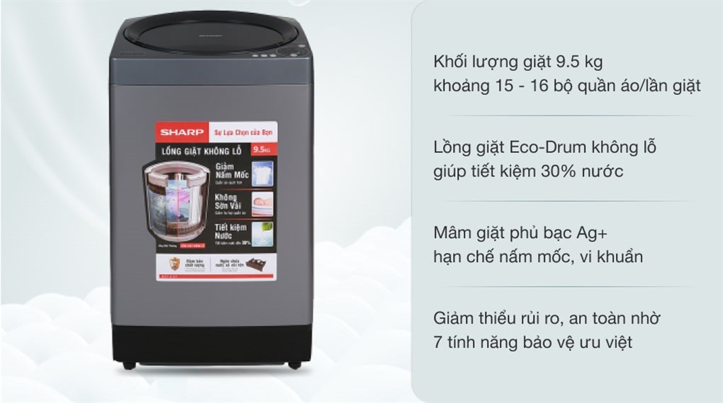 Máy giặt Sharp 9.5 kg ES-W95HV-S