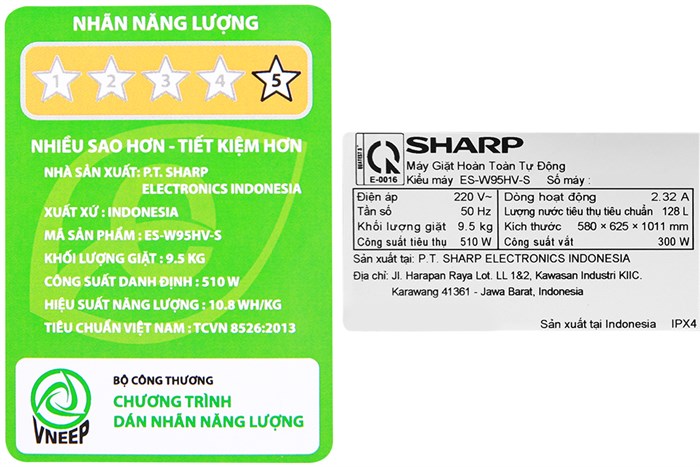 Máy giặt Sharp 9.5 kg ES-W95HV-S Màu Xám