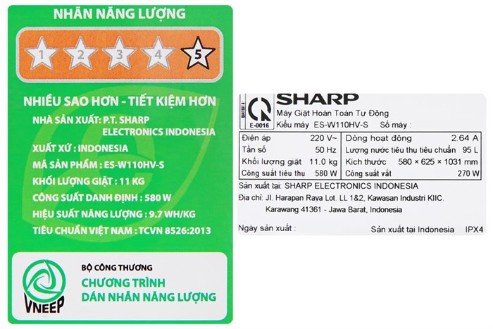 Máy giặt Sharp 11 kg ES-W110HV-S Màu Xám đậm