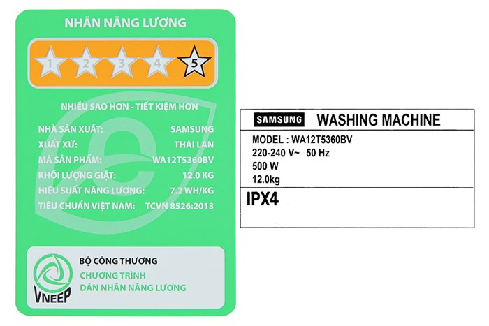 Máy giặt Samsung Inverter 12 kg WA12T5360BV/SV Màu Đen