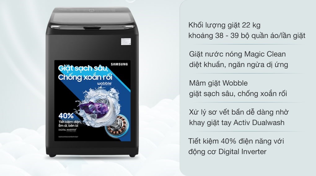 Máy giặt Samsung Inverter 22 kg WA22R8870GV/SV