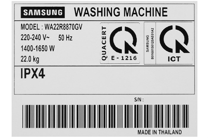 Máy giặt Samsung Inverter 22 kg WA22R8870GV/SV Màu Xám đậm