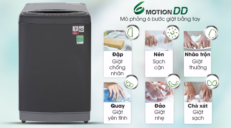 Máy giặt LG TH2111DSAB chăm sóc quần áo với công nghệ 6 motion DD