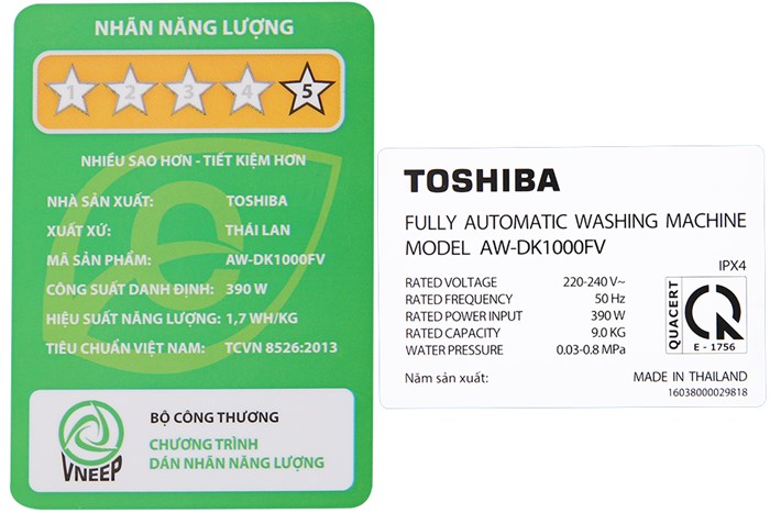 Máy giặt Toshiba Inverter 9.0 kg AW-DK1000FV(KK) Màu Đen