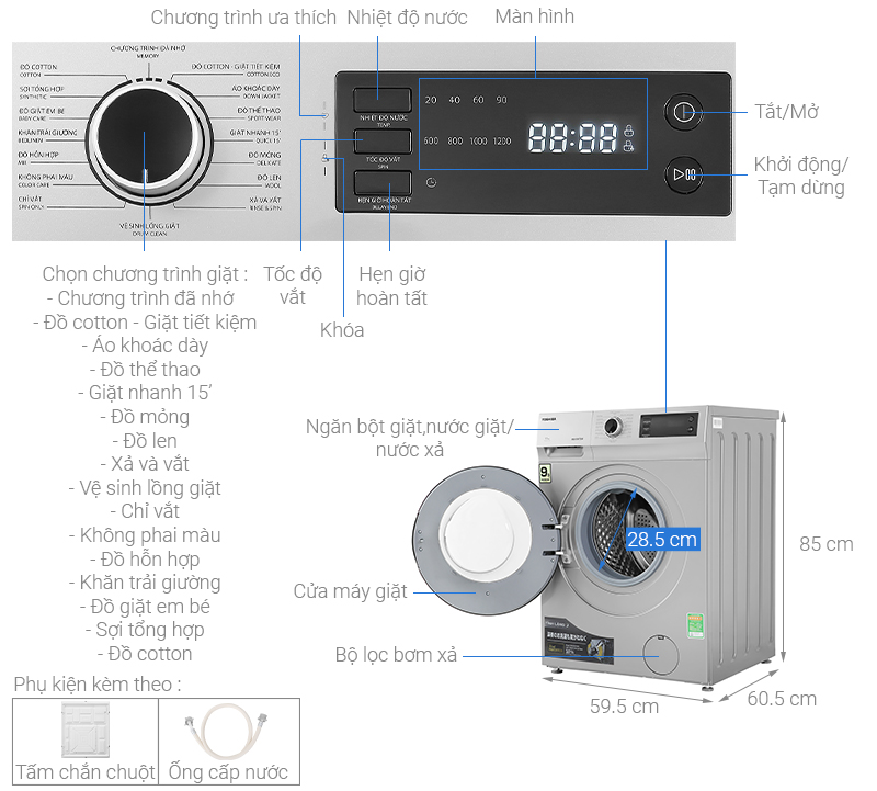Tổng quan về Máy giặt Toshiba Inverter 9.5 Kg TW-BK105S3V SK