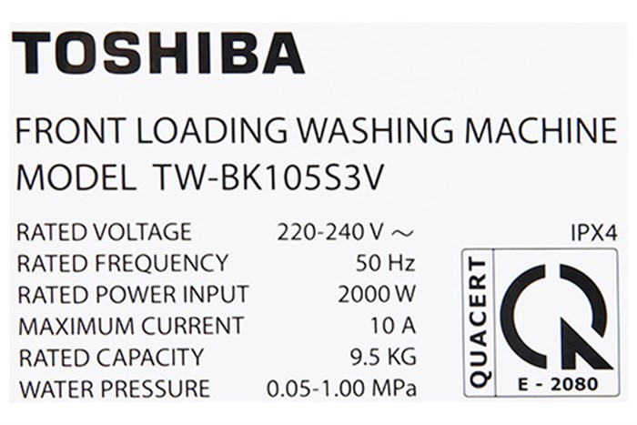 Máy giặt Toshiba Inverter 9.5 Kg TW-BK105S3V(SK) Màu Xám