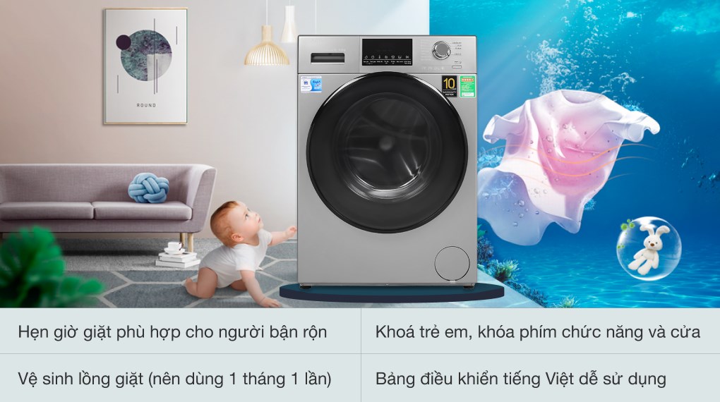 Máy giặt Aqua Inverter 9 kg AQD-D900F S