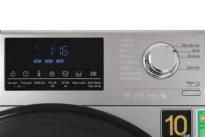 Máy giặt Aqua Inverter 9 kg AQD-D900F S Màu Bạc