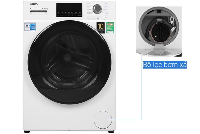 Máy giặt Aqua Inverter 9 kg AQD-D900F W Màu Trắng