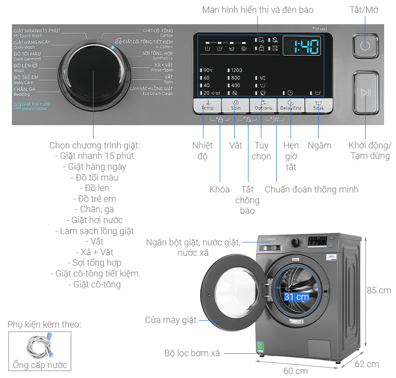 Máy giặt Samsung Inverter 9.5 kg WW95J42G0BX/SV