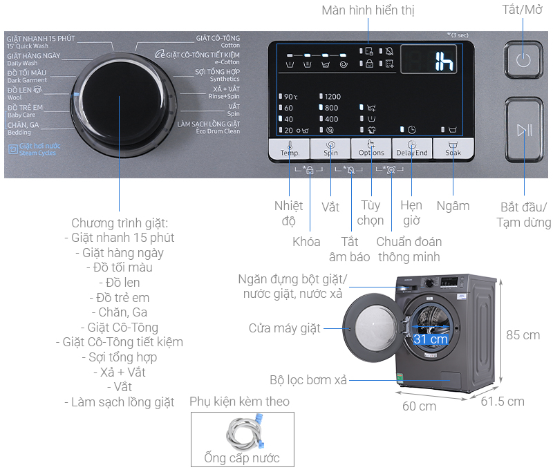 Máy giặt Samsung Inverter 8.5 kg WW85J42G0BX/SV